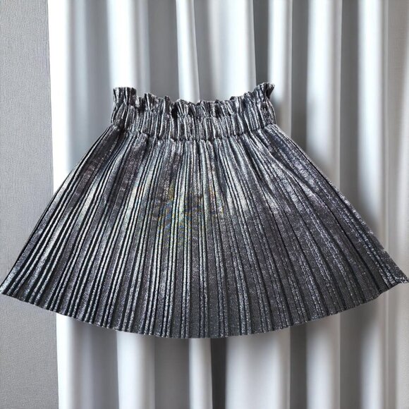 NWOT ZARA ( SM ) Silver Metallic Silver Mini Ruffle Skirt - Picture 4 of 7